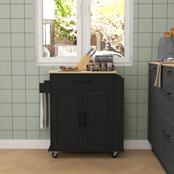 Rolling Island with Wheels for Kitchen, Kitchen Island on Rollers with Power Outlets, Drawer and Doors