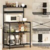 5J12dd19bb77da6f6.jpg Kitchen Baker's Rack with Power Outlet, Coffee Bar Station with Adjustable Shelves and Hooks, Distressed Black