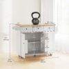 Kitchen Island on Wheels with Drop Leaf, Charging Station, Rolling Kitchen Cart with Wood Top, Adjustable Shelf, White