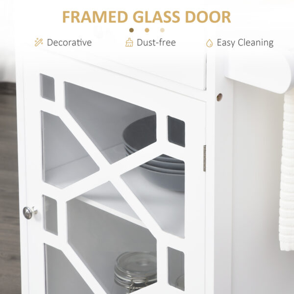 Kitchen Cart on Wheels, Rolling Kitchen Island with Drawer, Glass Door, Towel Rack and Adjustable Shelf, White