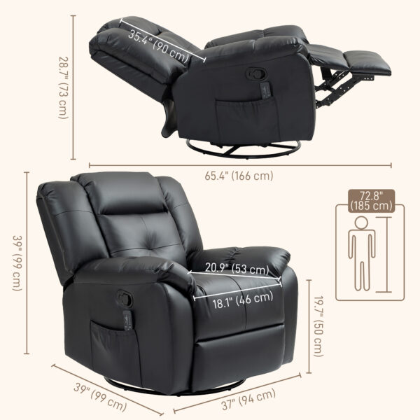 8-Point Vibration Massage Recliner Chair, PU Leather Manual Reclining Sofa, Swivel Nursery Rocking Chair with Remote Control, Side Pockets, for Living Room, Black