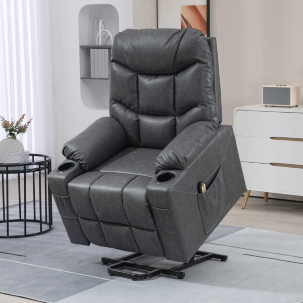 79p053197aa6794dc.jpg Lift Chair for Elderly, PU Leather Electric Recliner Chair with Quick Assembly, Remote, Cup Holders, Side Pockets, Grey