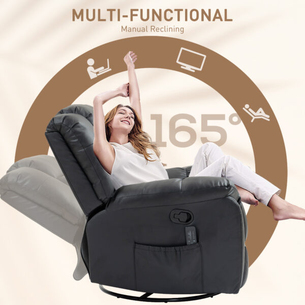 8-Point Vibration Massage Recliner Chair, PU Leather Manual Reclining Sofa, Swivel Nursery Rocking Chair with Remote Control, Side Pockets, for Living Room, Black