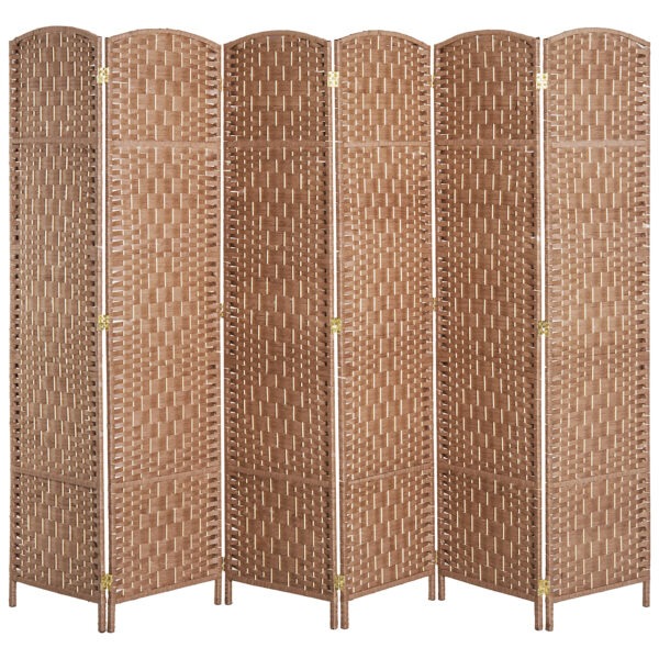 6ft Folding Room Divider, 6 Panel Wall Partition with Wooden Frame for Bedroom, Home Office, Natural