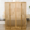 4 Panel Room Divider, 5.6ft Tall Wood Folding Privacy Screens, Freestanding Partition Wall Dividers, Light Brown
