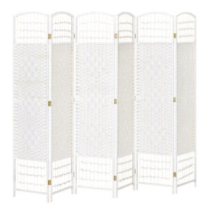6 Panel Room Divider, 5.6 ft Tall Folding Privacy Screen, Wave Fiber Freestanding Partition Wall Divider for Home Office, White