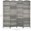 6 Ft Tall Folding Room Divider, 4 Panel Portable Privacy Screen, Hand-Woven Partition Wall Divider, Mixed Grey