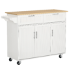 48" Rolling Kitchen Island, Kitchen Cart on Wheels with 2 Storage Drawers, 3 Door Cabinets and Towel Rack for Dining Room (White, 3-Doors)