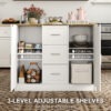 Kitchen Island with Storage Cabinets, Spacious Countertop 3 Drawers, 2 Adjustable Shelves and Sitting Space for Dining Room, White