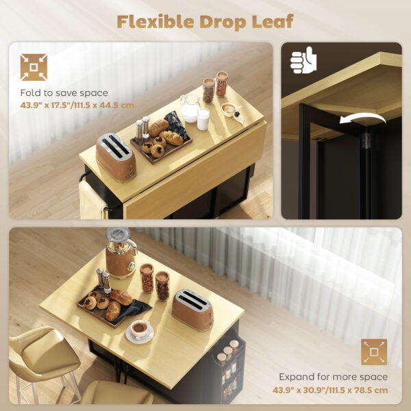 8qVca619b9d6189c2.jpg Kitchen Island Cart, Rolling Kitchen Island Table with Drop Leaf, Drawer, Spice and Towel Rack, Black