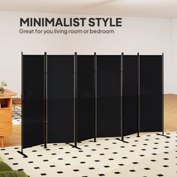 6 Panel Room Divider, 6 Ft Folding Privacy Screen, Portable Freestanding Partition Wall Divider, Black