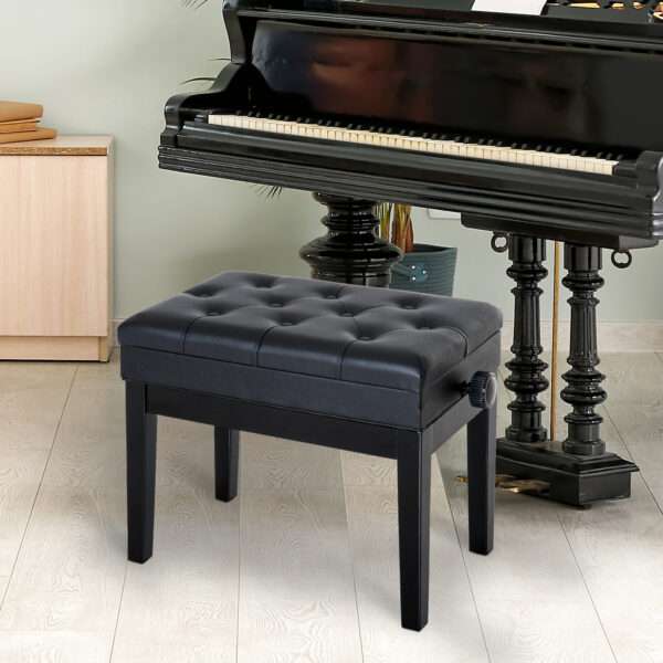 Adjustable Piano Bench with Storage and Soft PU Leather Padded, with Enough Music Storage Design, Black