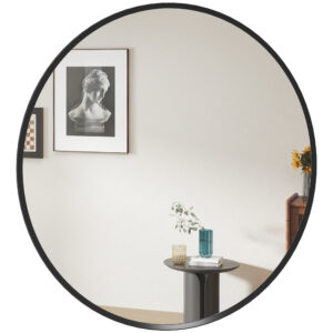 24" Decorative Wall Mirror for Bedroom Living Room, Modern Round Bathroom Mirror for Home Decor, Black