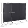 6' 3 Panel Room Divider, Double Hinged Folding Wall Divider, Indoor Privacy Screen for Home Office,  Charcoal Grey