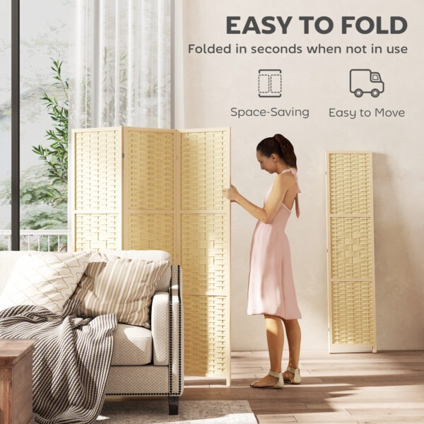 3-Panel Room Divider, 5.6 FT Freestanding Folding Privacy Screen, Partition Wall Divider, Natural Wood