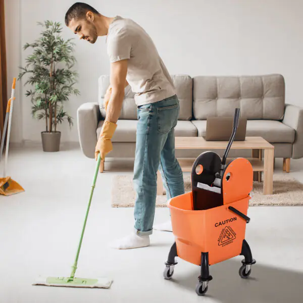 A74aea19bb73e9a52.jpg 6.9 Gal/26L Mop Bucket, Mop Bucket with Wringer, Wheels and Handle, Orange