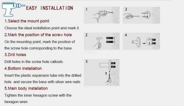 A761ca1589ece4f6382b0980042880ae2N-1.webp Wall Coat Rack – Metal Base Bathroom Clothes Hanger with 6 Hooks