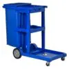 Commercial Janitorial Cart with 3 Tier Shelves, Professional Cleaning Cart with Rubbish Bag with Lid and Mop Mount for Hotel, Restaurant, Office, Blue