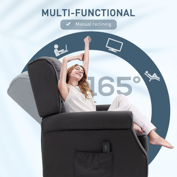 Massage Recliner Chair for Living Room, Push Back Recliner Sofa, Suede Wingback Reclining Chair with Extendable Footrest, Wood Legs, Remote Control, Side Pockets, Black