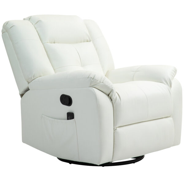 8-Point Vibration Massage Recliner Chair with Comfor Padding, Remote Control, Side Pockets, Swivel Nursery Rocking Chair, Cream White