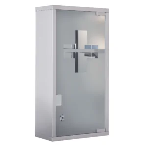 AVY8521983fa3fb34.png Wall Mount Medicine Cabinet Bathroom Cabinet with 2 Shelves, Stainless Steel Frame and Glass Door, Lockable with 2 Keys