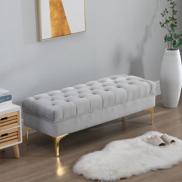 End of Bed Bench, Upholstered Bench, Entryway Shoe Bench with Button Tufted for Living Room, Bedroom, Grey