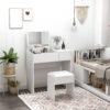 Modern Vanity Set with Flip Top Mirror and Cushioned Stool, Dressing Table with Storage Drawer for Bedroom, White