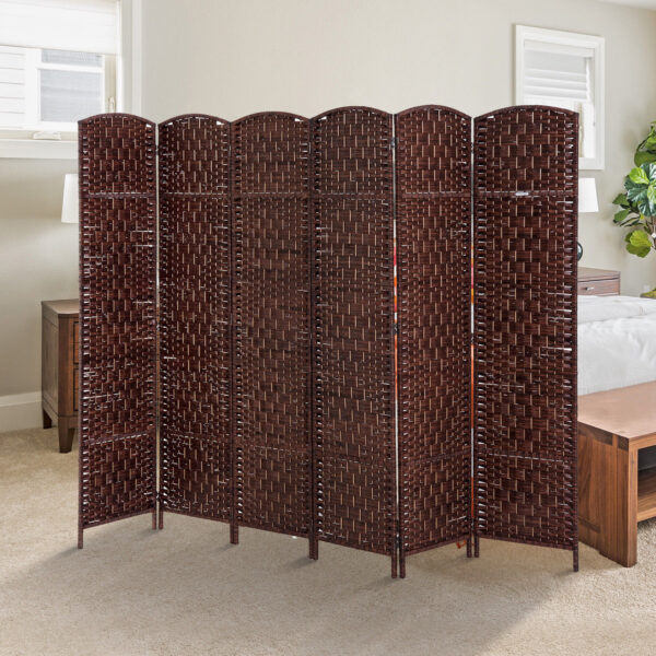 6ft Folding Room Divider, 6 Panel Wall Partition with Wooden Frame for Bedroom, Home Office, Brown