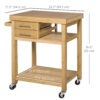 Bamboo Rolling Kitchen Island Trolley with Drawers & Shelves