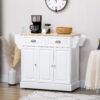 Kitchen Island With Storage Rolling Kitchen Serving Cart with Rubber Wood Top Towel Rack Storage Drawer Cabinet, White