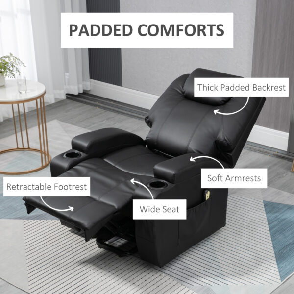 Power Lift Recliner Chair for Elderly, PU Leather Lift Chair with Footrest, Remote Control, Side Pockets and Cup Holders, Reclining Sofa for Living Room, Black