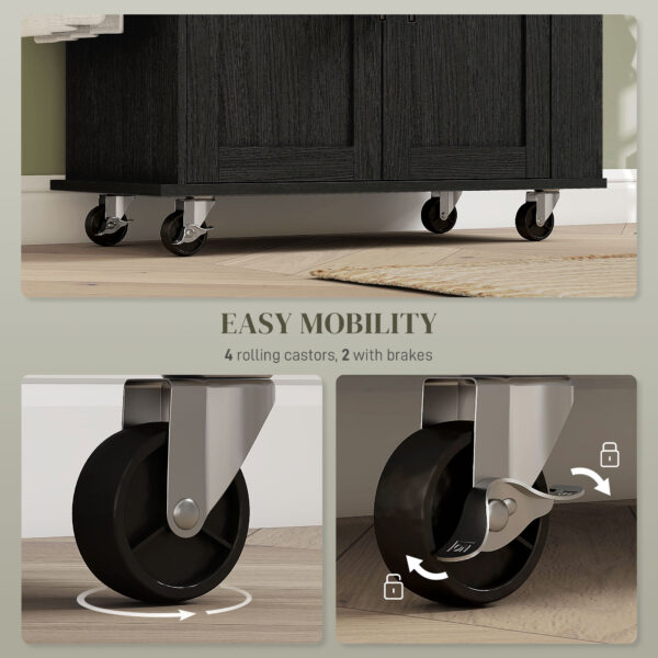 Rolling Island with Wheels for Kitchen, Kitchen Island on Rollers with Power Outlets, Drawer and Doors