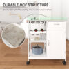 Rolling Kitchen Cart, Bar Cart on Wheels with Wine Rack, Drawer, Open Shelves, Cabinet and Faux Marble Top, Kitchen Island with Storage, White