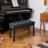 30" Piano Bench with Padded Cushion and Storage, Faux Leather Keyboard Bench with Solid Wood Legs, Black