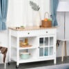 CdA78519a289465d1.jpg Kitchen Cart on Wheels, Utility Storage Island with Rubber Wood Top, Towel Rack, Cabinets, Drawers, White