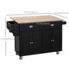 Kitchen Island with Storage, Rolling Kitchen Island with Drop Leaf, Rubber Wood Top and Adjustable Shelves, Black