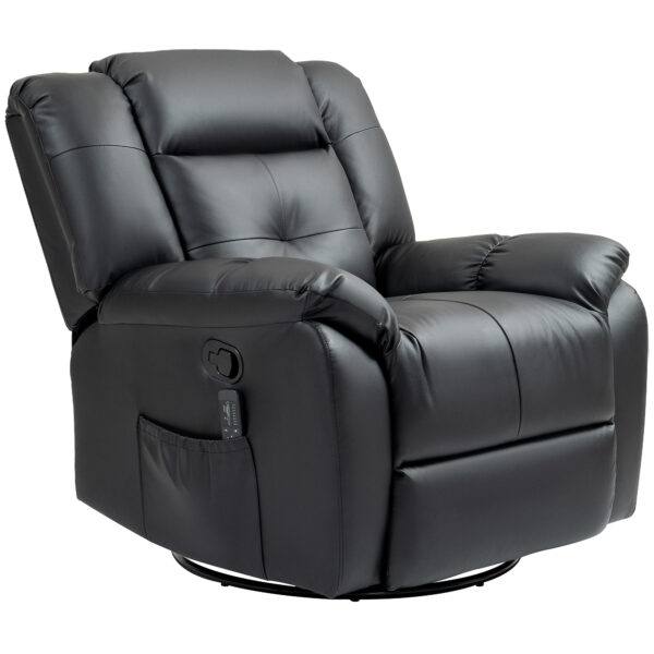8-Point Vibration Massage Recliner Chair, PU Leather Manual Reclining Sofa, Swivel Nursery Rocking Chair with Remote Control, Side Pockets, for Living Room, Black