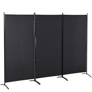 6' 3 Panel Room Divider, Double Hinged Folding Wall Divider, Indoor Privacy Screen for Home Office,  Charcoal Grey