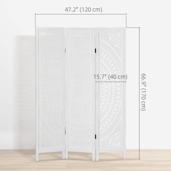 3 Panel Room Divider, 5.6 Ft Tall Portable Folding Privacy Screen, Wood Partition Wall Divider for Home Office, White