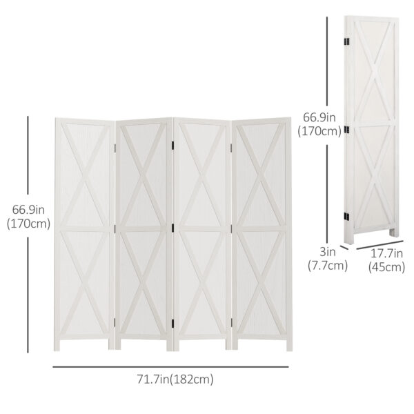 4-panel Wall Partition Farmhouse Room Separator with Foldable Design Wooden Frame 5.6FT, White