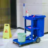 Commercial Janitorial Cart with 3 Tier Shelves, Professional Cleaning Cart with Rubbish Bag with Lid and Mop Mount for Hotel, Restaurant, Office, Blue