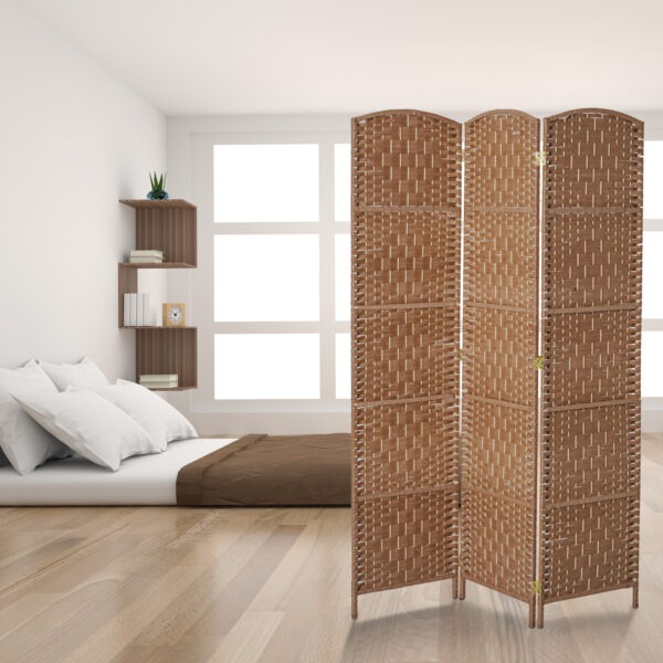 6ft Folding Room Divider, 3 Panel Wall Partition with Wooden Frame for Bedroom, Home Office, Natural