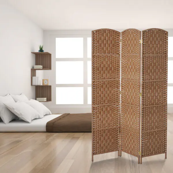 DC9afd1960f609b03.jpg 6ft Folding Room Divider, 3 Panel Wall Partition with Wooden Frame for Bedroom, Home Office, Natural