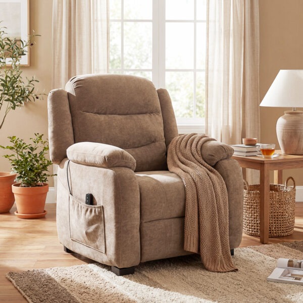 Massage Recliner Chair, Power Recliner with Quiet Brushless Motor, Remote, Pockets, 2 Memory Positions, Brown