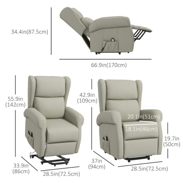 Dcf469194949c3d25.jpg Wingback Lift Chair for Elderly, Power Chair Recliner with Footrest, Remote Control, Side Pockets, Cream White