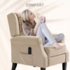 Massage Recliner Chair for Living Room, Push Back Recliner Sofa, Suede Wingback Reclining Chair with Extendable Footrest, Wood Legs, Remote Control, Side Pockets, Beige