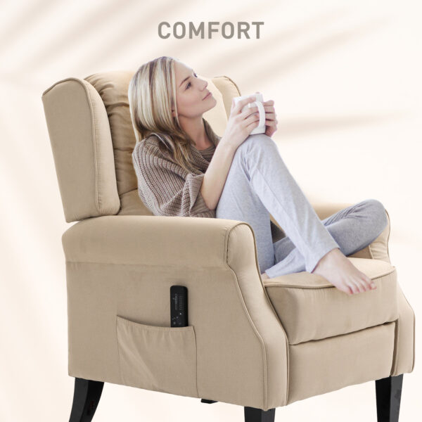 Massage Recliner Chair for Living Room, Push Back Recliner Sofa, Suede Wingback Reclining Chair with Extendable Footrest, Wood Legs, Remote Control, Side Pockets, Beige