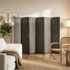 Folding Privacy Screen, 6 Panel Room Divider, Freestanding Partition with Handwoven Bamboo and Pine Wood Frame, Black