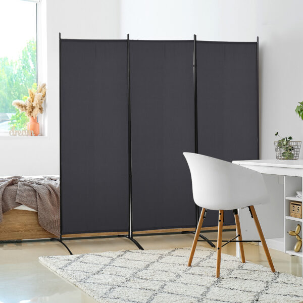 6' 3 Panel Room Divider, Double Hinged Folding Wall Divider, Indoor Privacy Screen for Home Office,  Charcoal Grey