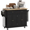 EKp98a19a2f2ba797.jpg Rolling Kitchen Island with Rubber Wood Top and Storage, Spice Rack, Towel Rack, Black